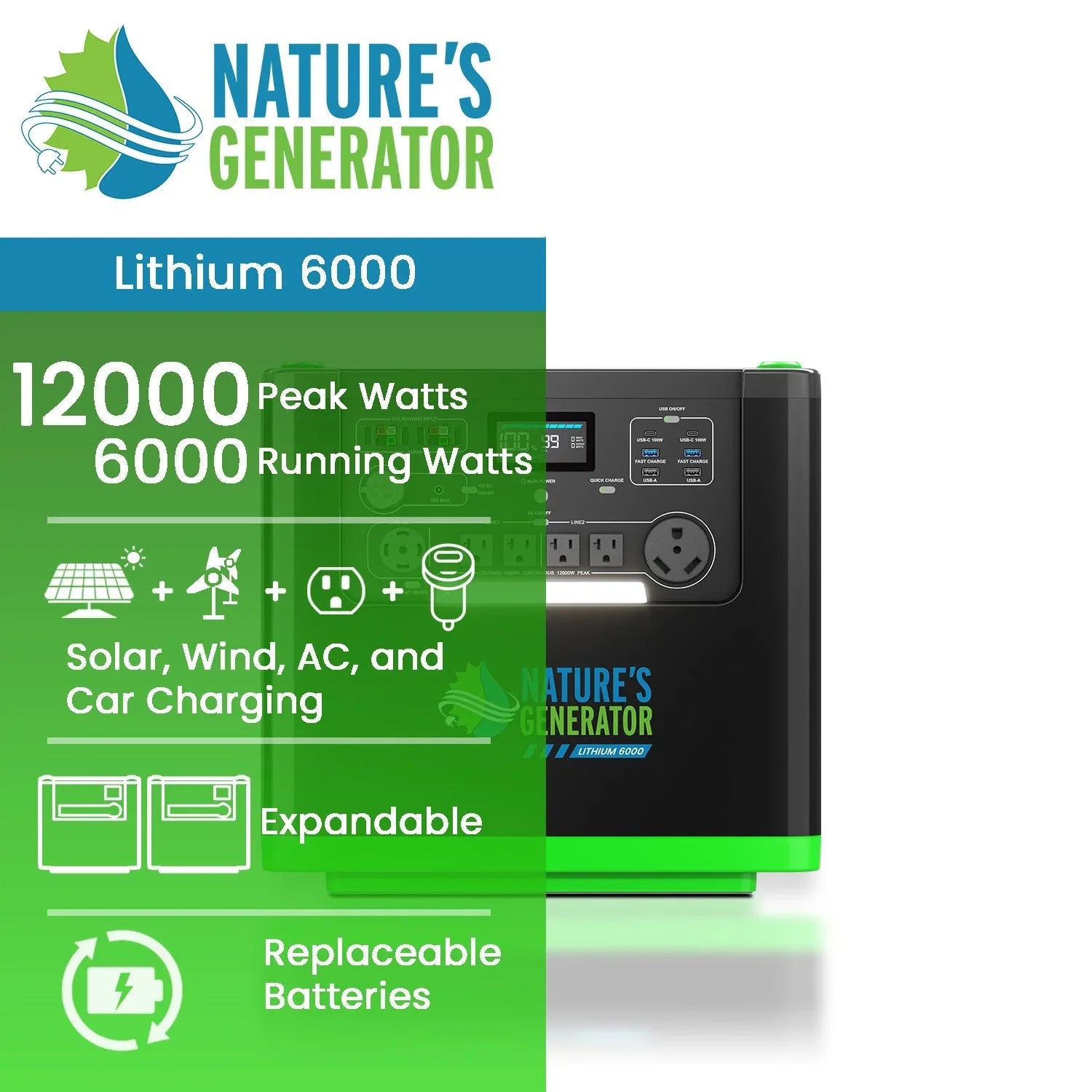Nature's Generator Lithium 6000 Power Station - Green Vista Living