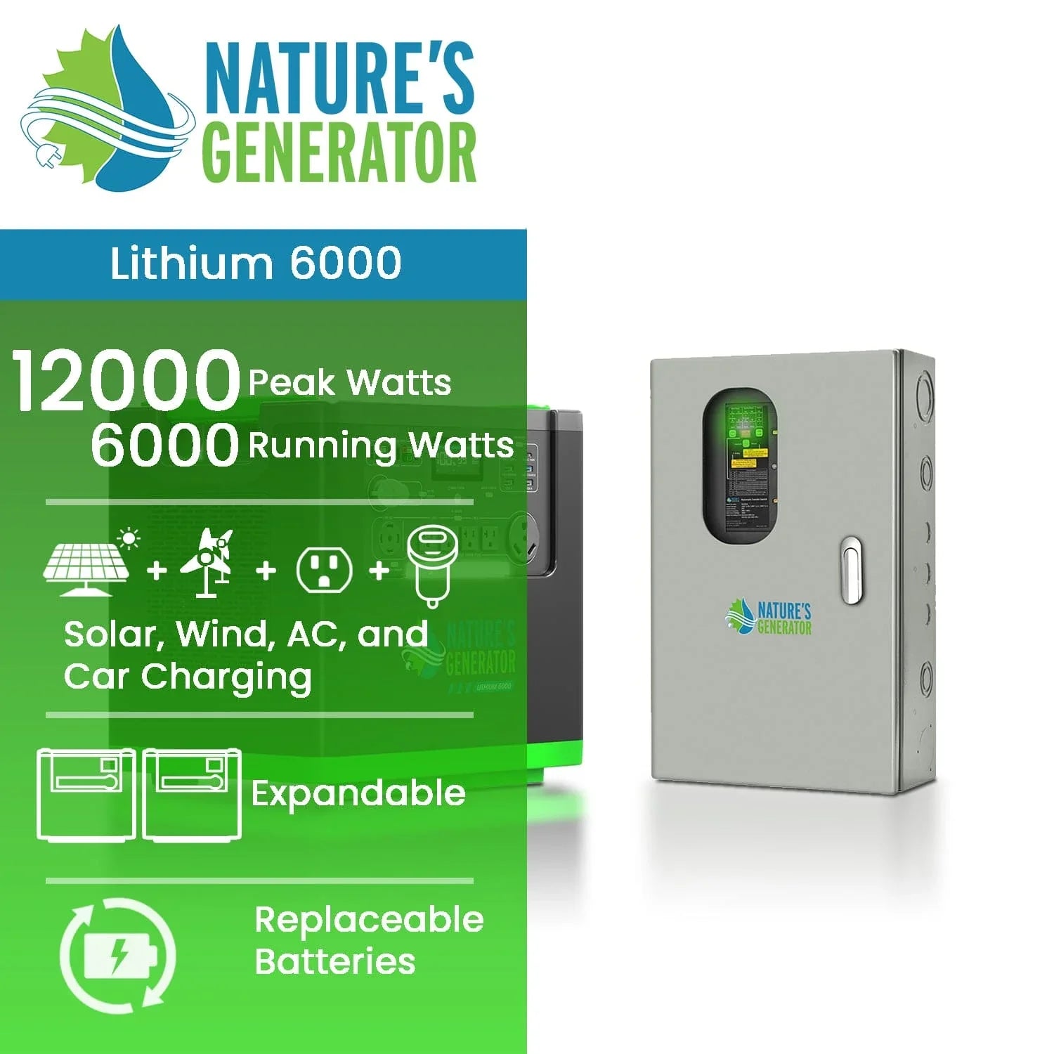 Nature's Generator Lithium 6000 and Transfer Switch - Green Vista Living