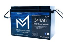 Mammoth 12V 344Ah deep cycle marine LiFePO4 battery by Monster Marine Lithium with blue label