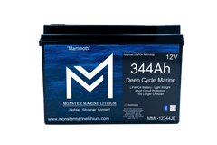 Mammoth 12V 344Ah deep cycle marine LiFePO4 battery with Monster Marine Lithium branding