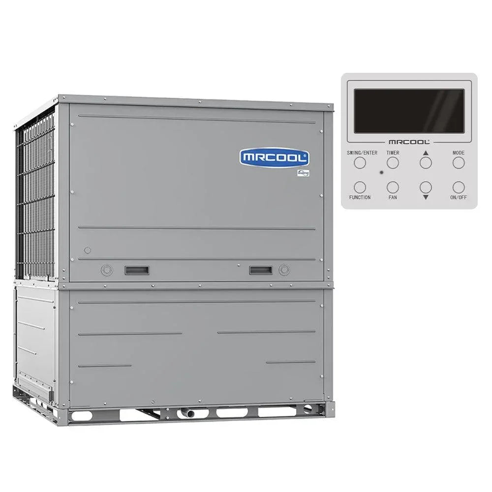 MRCOOL 2 Ton Universal Heat Pump Package Unit with digital control panel, grey exterior
