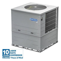 MRCOOL 2 ton universal heat pump package unit, gray, with 10-year warranty badge