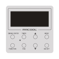 MRCOOL digital control panel with display screen and function buttons for heat pump