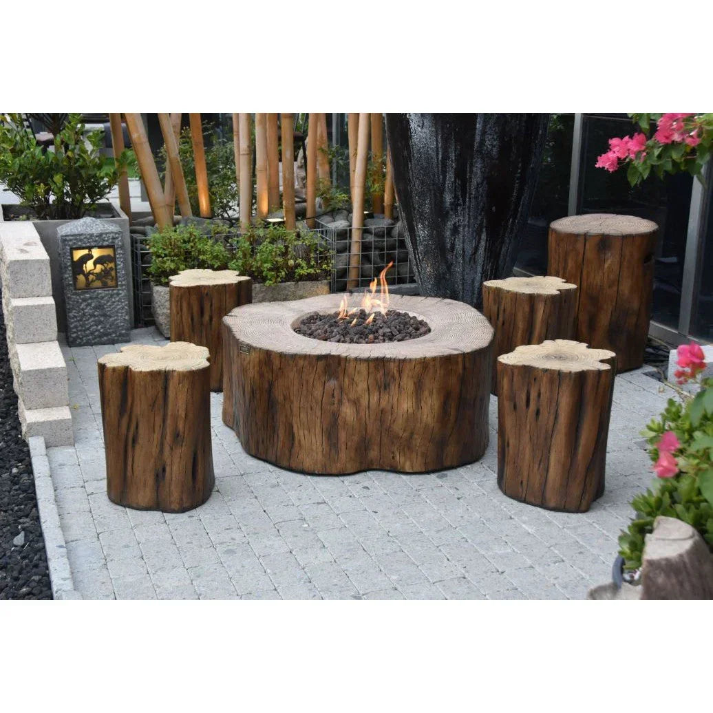 Manchester faux wood fire pit table and stools outdoor patio set with live flame
