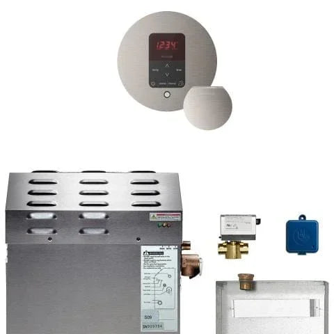 Mr.Steam Butler 5kW Steam Shower Generator Package with iTempoPlus Control in Round, Brushed Nickel - Green Vista Living