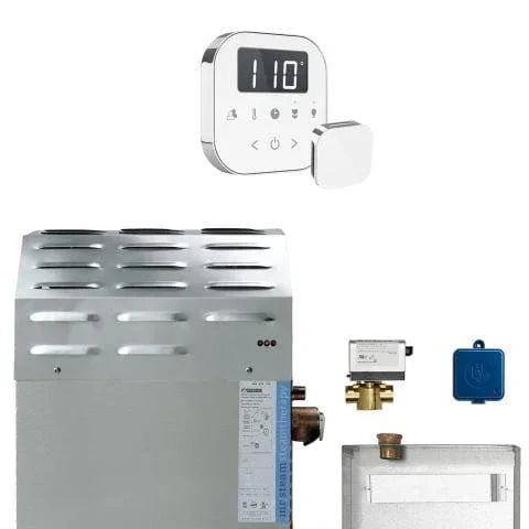 Mr.Steam Super AirButler 12kW Steam Shower Generator Package with AirTempo Control in White, Polished Chrome - Green Vista Living