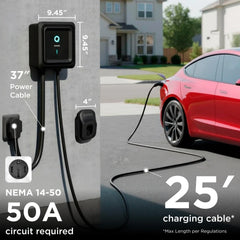 EVIQO NACS Level 2 EV Charger, 40A (9.6kW), 240V, NEMA 14-50 Plug In, for Tesla EVs