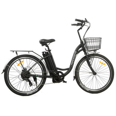 Ecotric 26inch Black Peacedove electric city bike with basket and rear rack - Green Vista Living