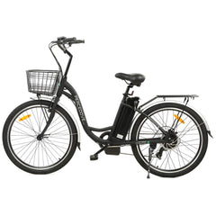 Ecotric 26inch Black Peacedove electric city bike with basket and rear rack - Green Vista Living
