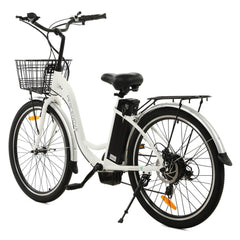 Ecotric 26inch White Peacedove electric city bike with basket and rear rack - Green Vista Living
