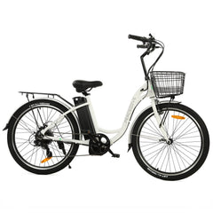 Ecotric 26inch White Peacedove electric city bike with basket and rear rack - Green Vista Living
