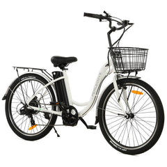 Ecotric 26inch White Peacedove electric city bike with basket and rear rack - Green Vista Living
