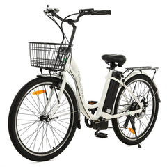 Ecotric 26inch White Peacedove electric city bike with basket and rear rack - Green Vista Living