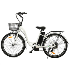 Ecotric 26inch White Peacedove electric city bike with basket and rear rack - Green Vista Living
