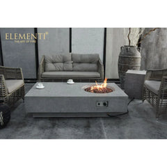 Elementi Metropolis Fire Table with tank cover, outdoor patio, modern gray furniture, flames