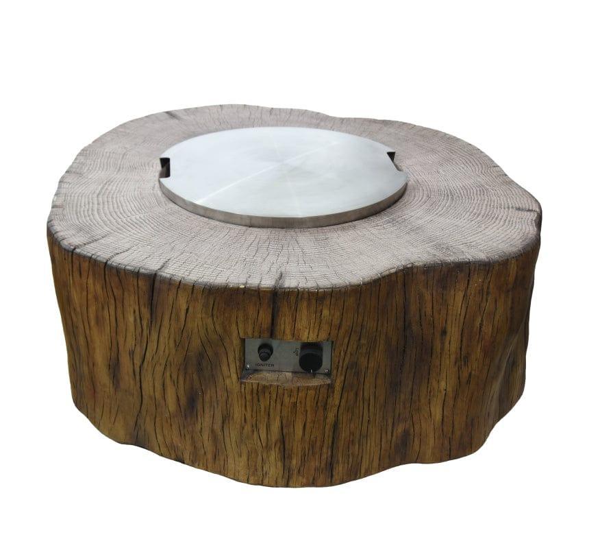 OFG145RW round fire table with woodgrain base and stainless steel lid