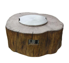 OFG145RW round fire table with woodgrain base and stainless steel lid