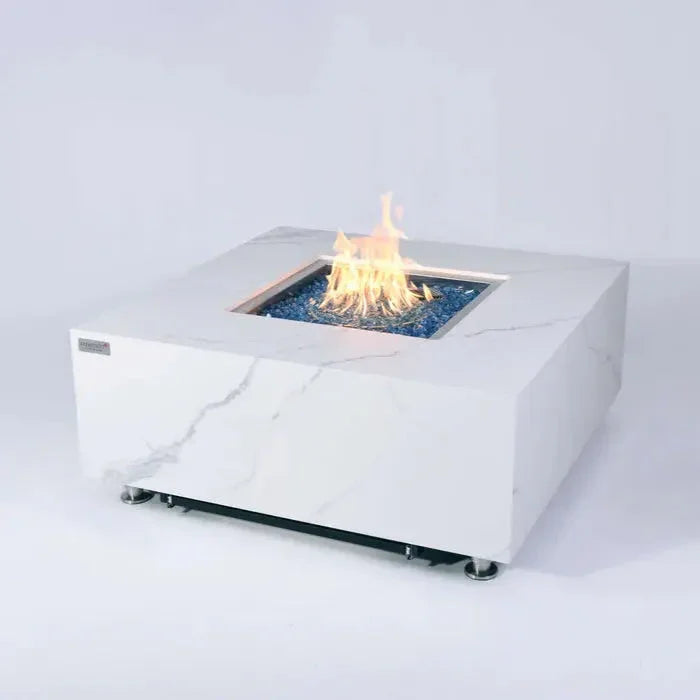 Elementi Plus Bianco 40" Marble Porcelain Fire Table - Bianco White - Green Vista Living