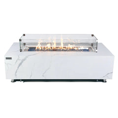 Carrara Outdoor Bianco White Fire Pit Table - Select Fuel Type - Green Vista Living