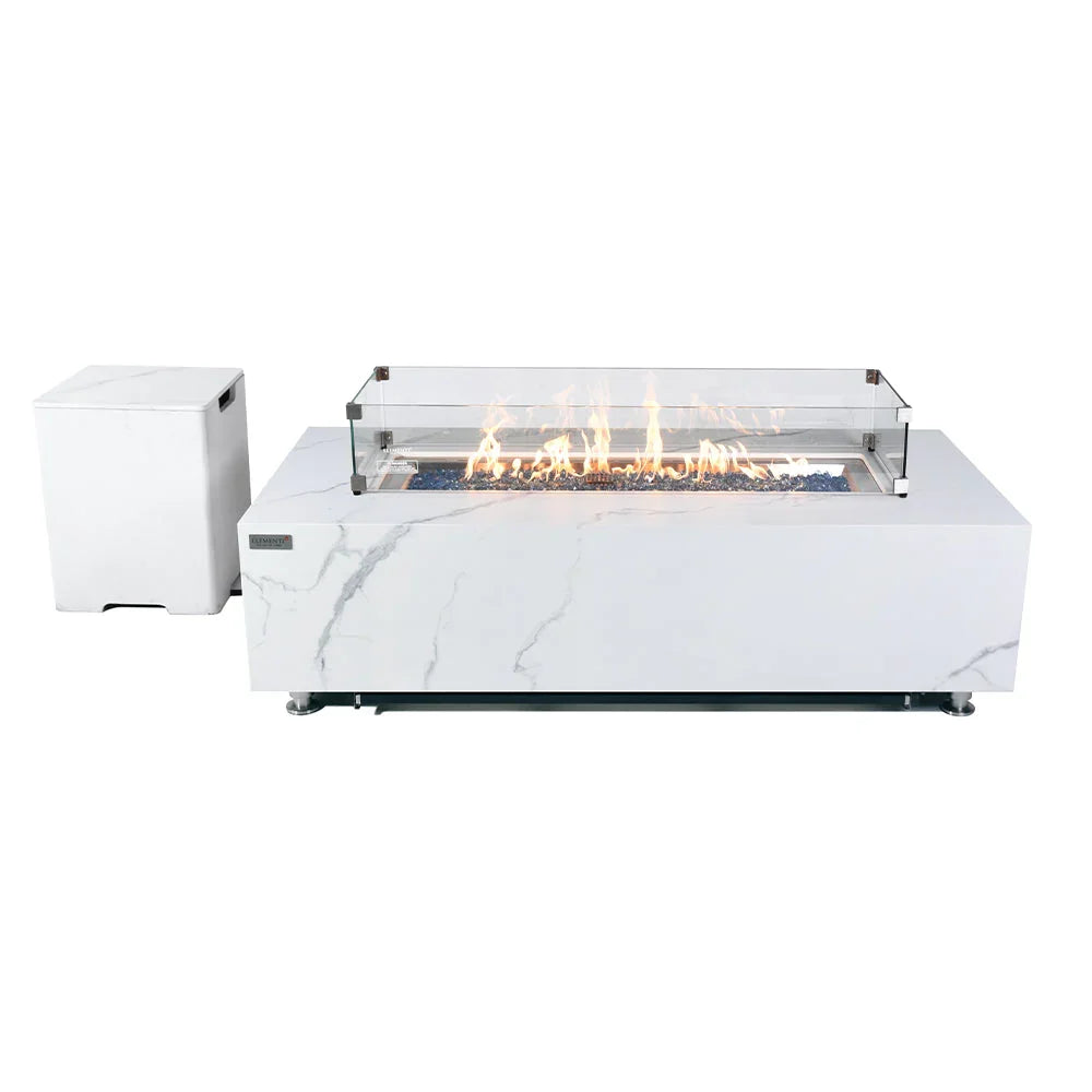 Carrara Outdoor Bianco White Fire Pit Table - Select Fuel Type - Green Vista Living