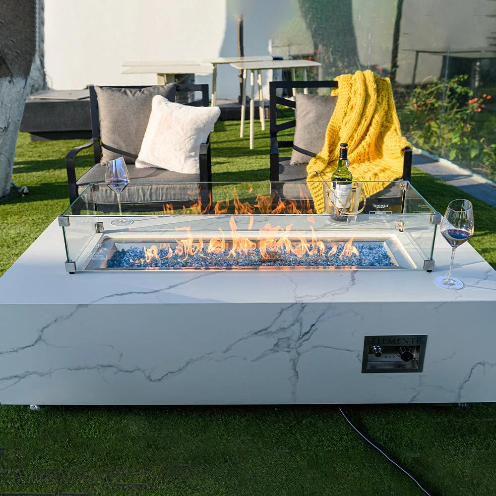 Carrara Outdoor Bianco White Fire Pit Table - Select Fuel Type - Green Vista Living
