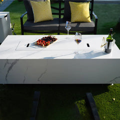 Carrara Outdoor Bianco White Fire Pit Table - Select Fuel Type - Green Vista Living