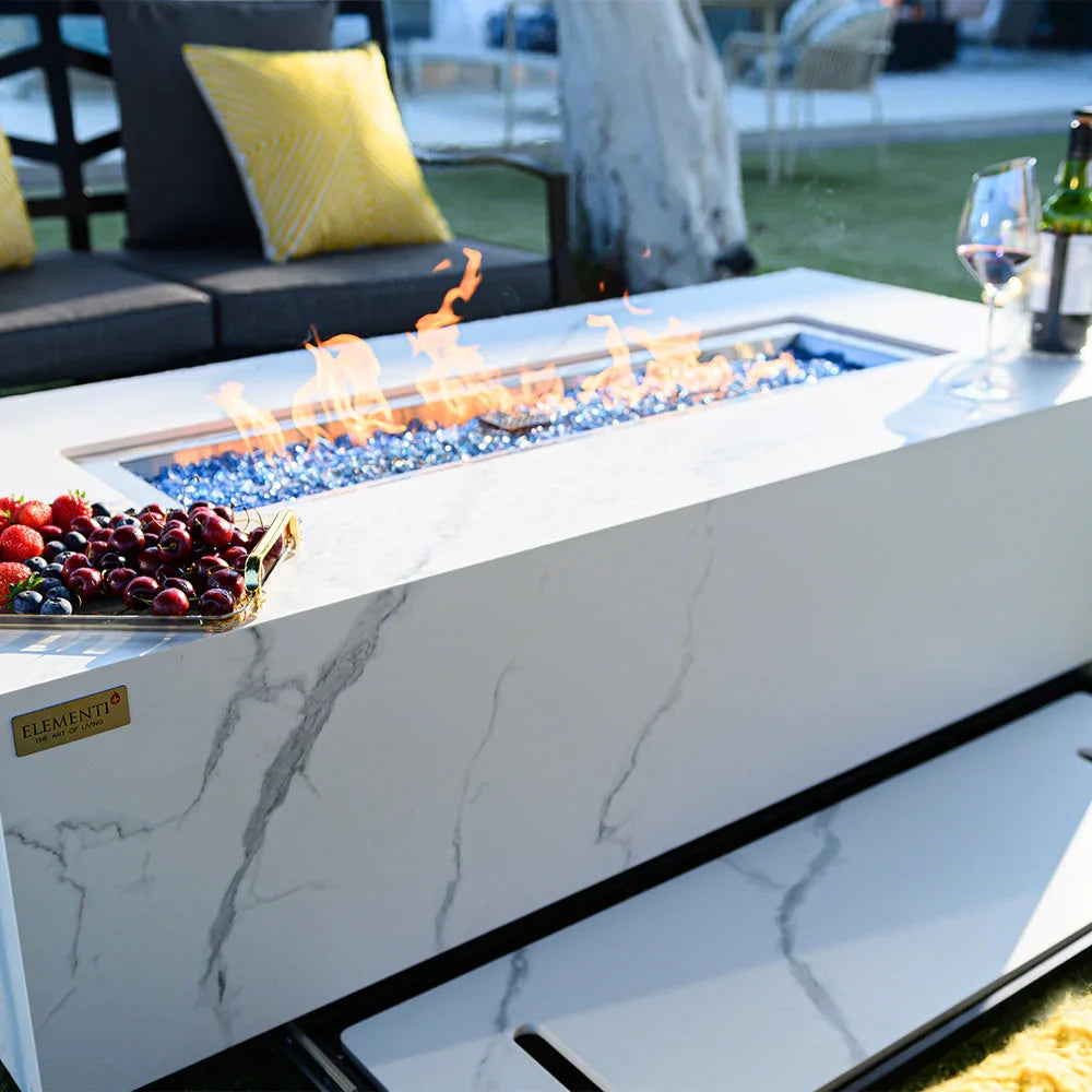 Carrara Outdoor Bianco White Fire Pit Table - Select Fuel Type - Green Vista Living