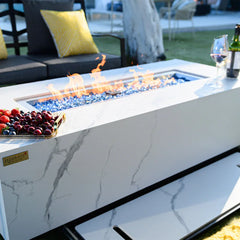 Carrara Outdoor Bianco White Fire Pit Table - Select Fuel Type - Green Vista Living