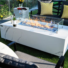 Carrara Outdoor Bianco White Fire Pit Table - Select Fuel Type - Green Vista Living