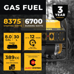 FIRMAN Power Equipment Gas Portable Generator 8375/6700W Recoil Start 120/240V With CO Alert