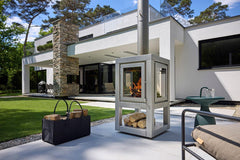 RB73 Quaruba XL MOBILE 4-Sided Glass Matte Stainless Steel Wood-Burning Outdoor Fireplace