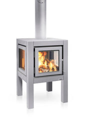 RB73 Quaruba L MOBILE 4-Sided Glass Matte Stainless Steel Wood-Burning Outdoor Fireplace