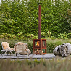 RB73 Quaruba L MOBILE 4-Sided Glass Matte Stainless Steel Wood-Burning Outdoor Fireplace
