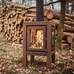 RB73 Quaruba XL MOBILE 4-Sided Glass Matte Stainless Steel Wood-Burning Outdoor Fireplace