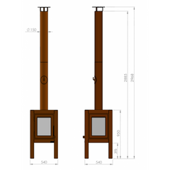 RB73 Quaruba XL MOBILE 4-Sided Glass Matte Stainless Steel Wood-Burning Outdoor Fireplace