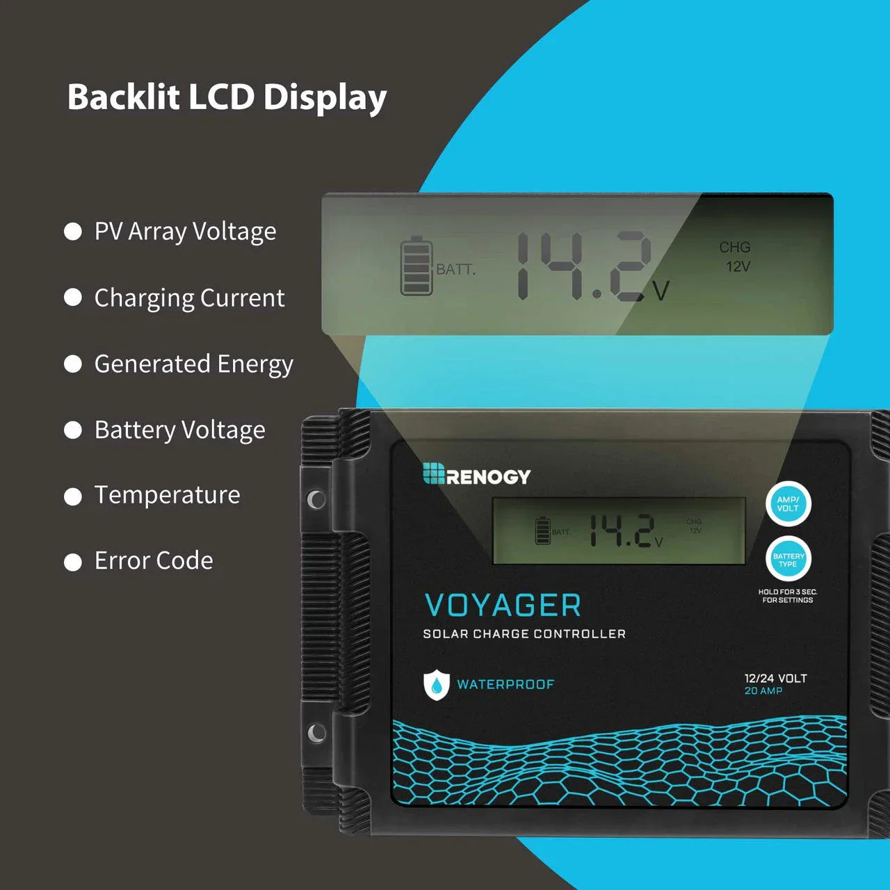 Renogy New Edition Voyager 20A PWM Waterproof Solar Charge Controller - Green Vista Living