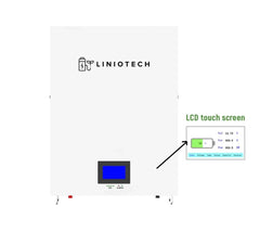 Liniotech wall-mounted battery with LCD touch screen display and power indicators