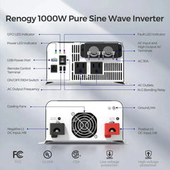 1000W 12V Pure Sine Wave Inverter with UPS Transfer Switch and Built-in Bluetooth - Green Vista Living