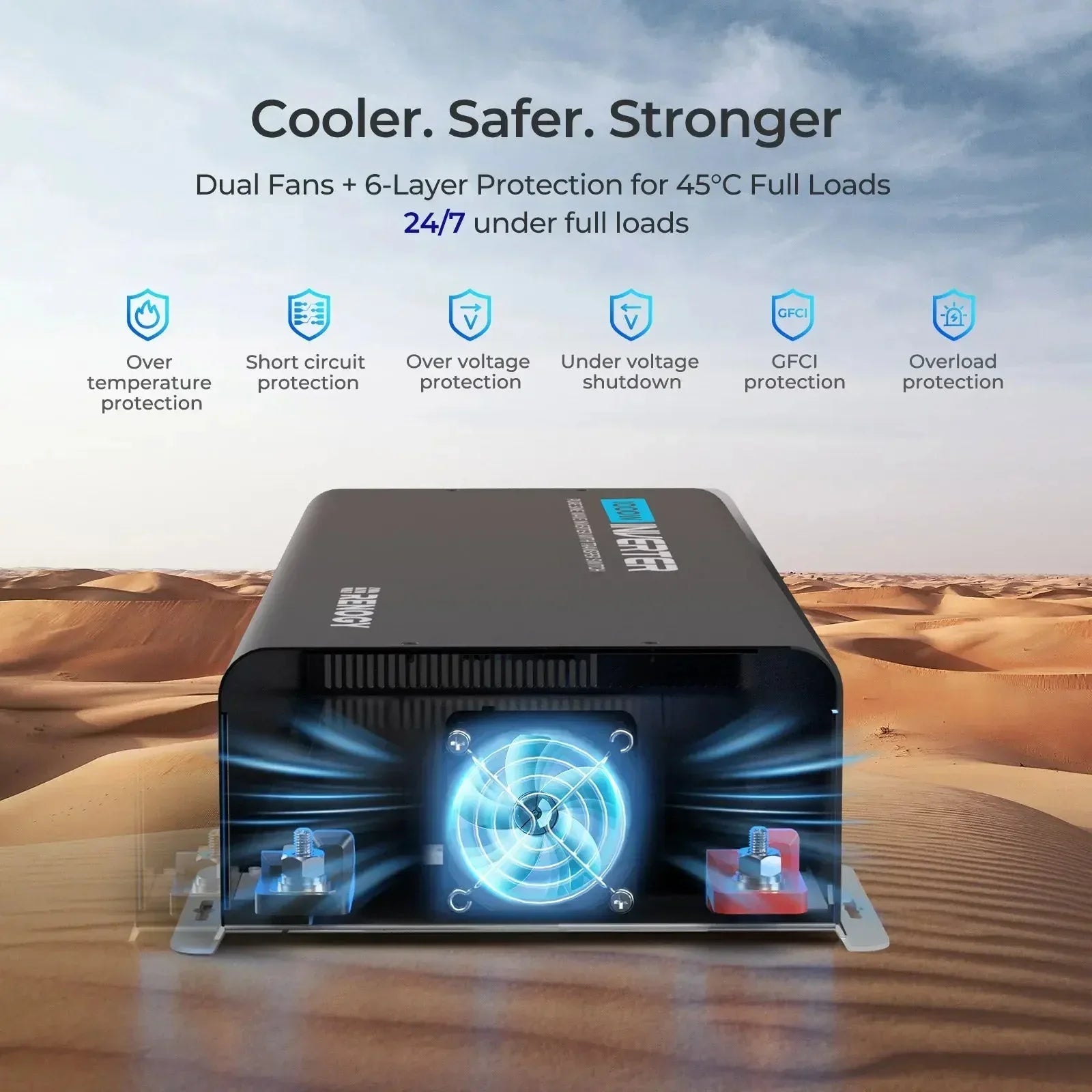 1000W 12V Pure Sine Wave Inverter with UPS Transfer Switch and Built-in Bluetooth - Green Vista Living