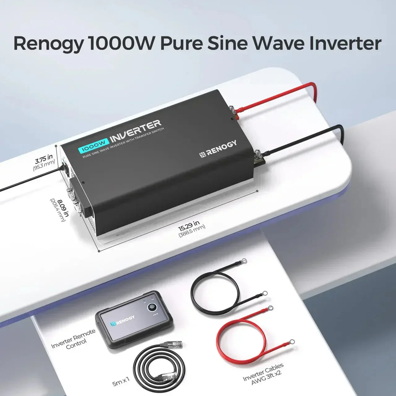 1000W 12V Pure Sine Wave Inverter with UPS Transfer Switch and Built-in Bluetooth - Green Vista Living
