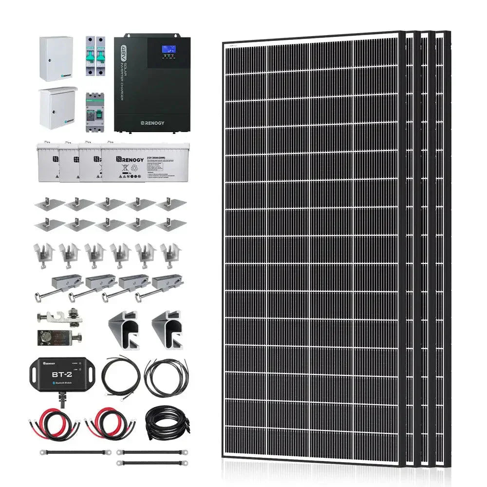 Renogy Complete Cabin Solar Kit 1200W 2500W | Optional 9.6kWh Deep-Cycle AGM / LiFePO4 Batteries - Green Vista Living