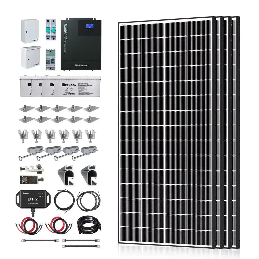 Renogy Complete Cabin Solar Kit 1200W 2500W | Optional 9.6kWh Deep-Cycle AGM / LiFePO4 Batteries - Green Vista Living