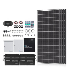 Complete Cabin Solar Kit 1200W 2500W | Optional 9.6kWh Deep-Cycle AGM / LiFePO4 Batteries