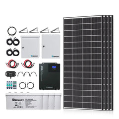 Complete Cabin Solar Kit 1200W 2500W | Optional 9.6kWh Deep-Cycle AGM / LiFePO4 Batteries