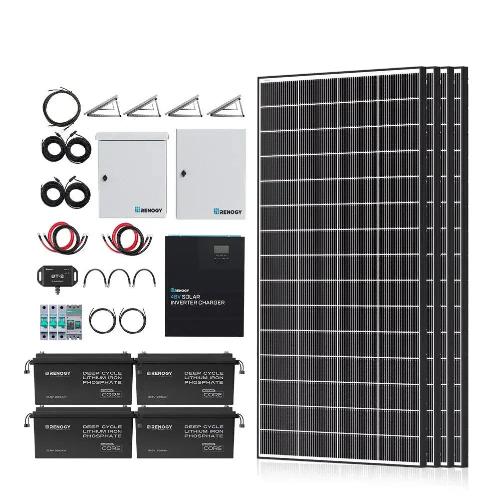 Renogy Complete Cabin Solar Kit 1200W 2500W | Optional 9.6kWh Deep-Cycle AGM / LiFePO4 Batteries - Green Vista Living