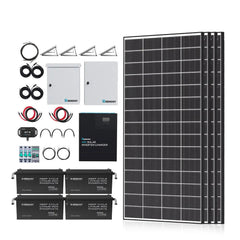 Complete Cabin Solar Kit 1200W 2500W | Optional 9.6kWh Deep-Cycle AGM / LiFePO4 Batteries
