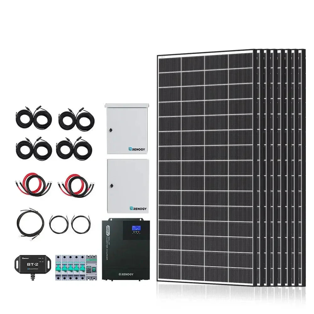 Renogy Complete Cabin Solar Kit 1200W 2500W | Optional 9.6kWh Deep-Cycle AGM / LiFePO4 Batteries - Green Vista Living