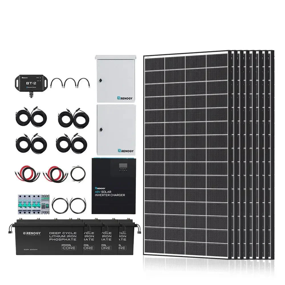 Renogy Complete Cabin Solar Kit 1200W 2500W | Optional 9.6kWh Deep-Cycle AGM / LiFePO4 Batteries - Green Vista Living