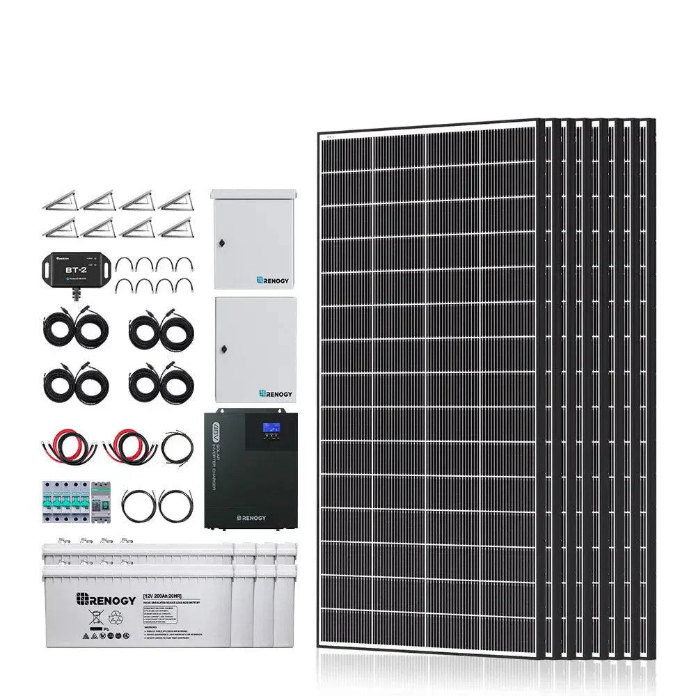 Renogy Complete Cabin Solar Kit 1200W 2500W | Optional 9.6kWh Deep-Cycle AGM / LiFePO4 Batteries - Green Vista Living