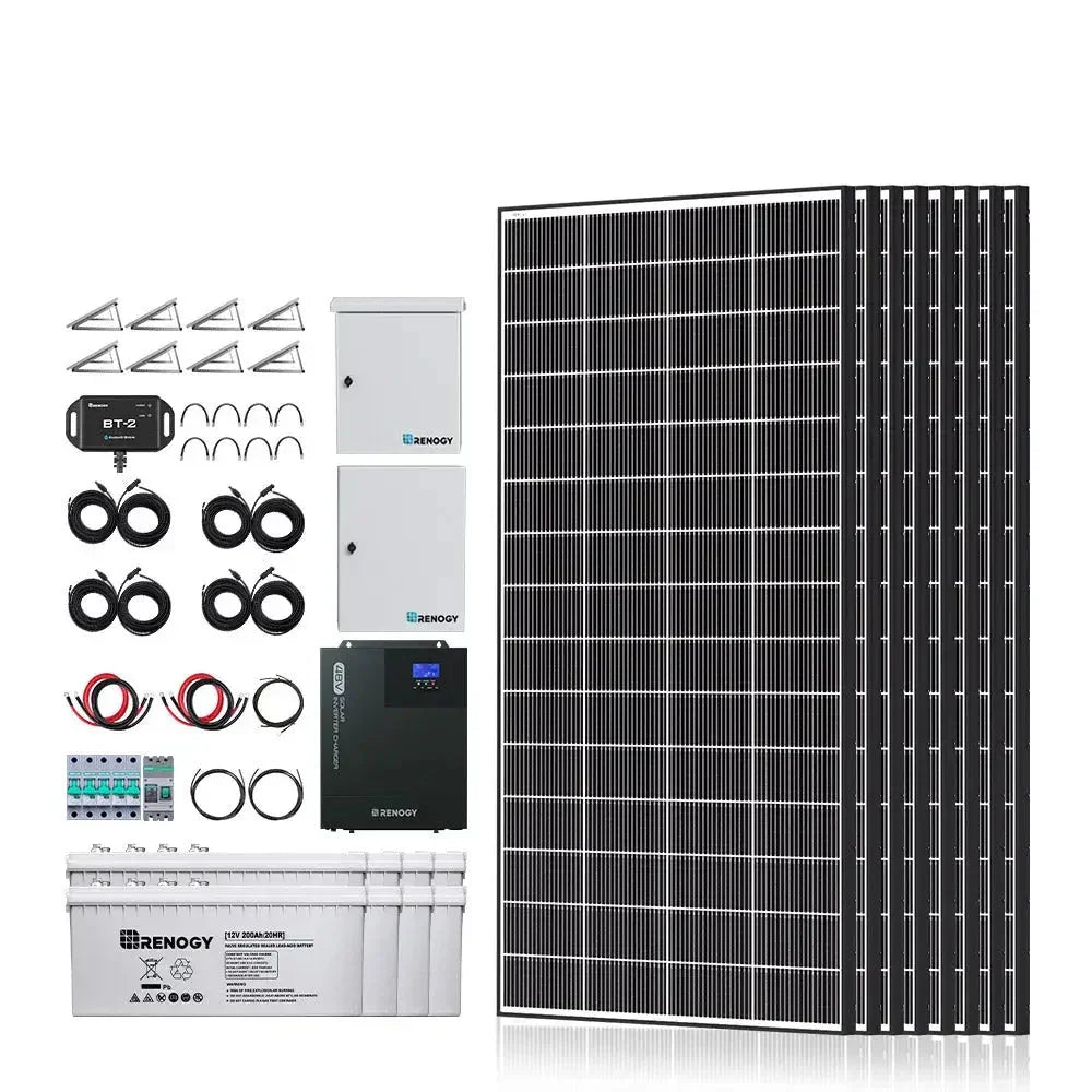 Renogy Complete Cabin Solar Kit 1200W 2500W | Optional 9.6kWh Deep-Cycle AGM / LiFePO4 Batteries - Green Vista Living